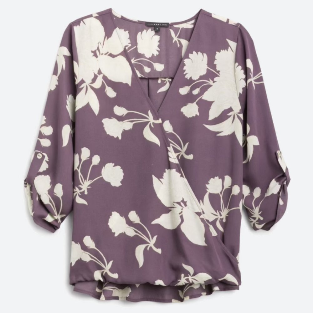 WEST KEI Allan Surplice Rolltab Blouse, Size Medium, Purple